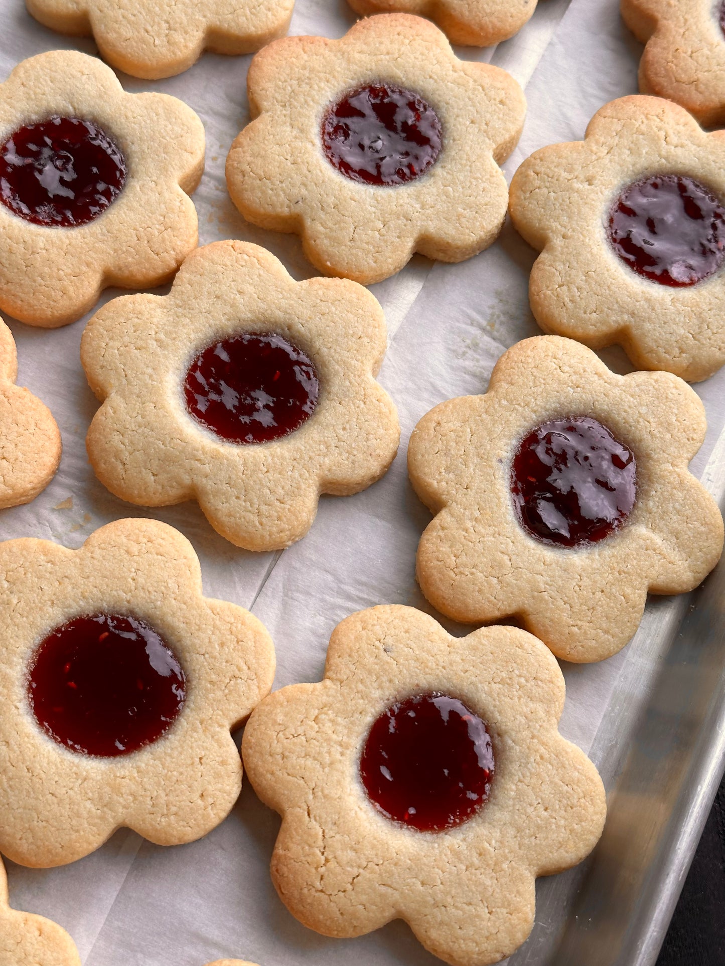 Strawberry Thumbprint Flower Cookies