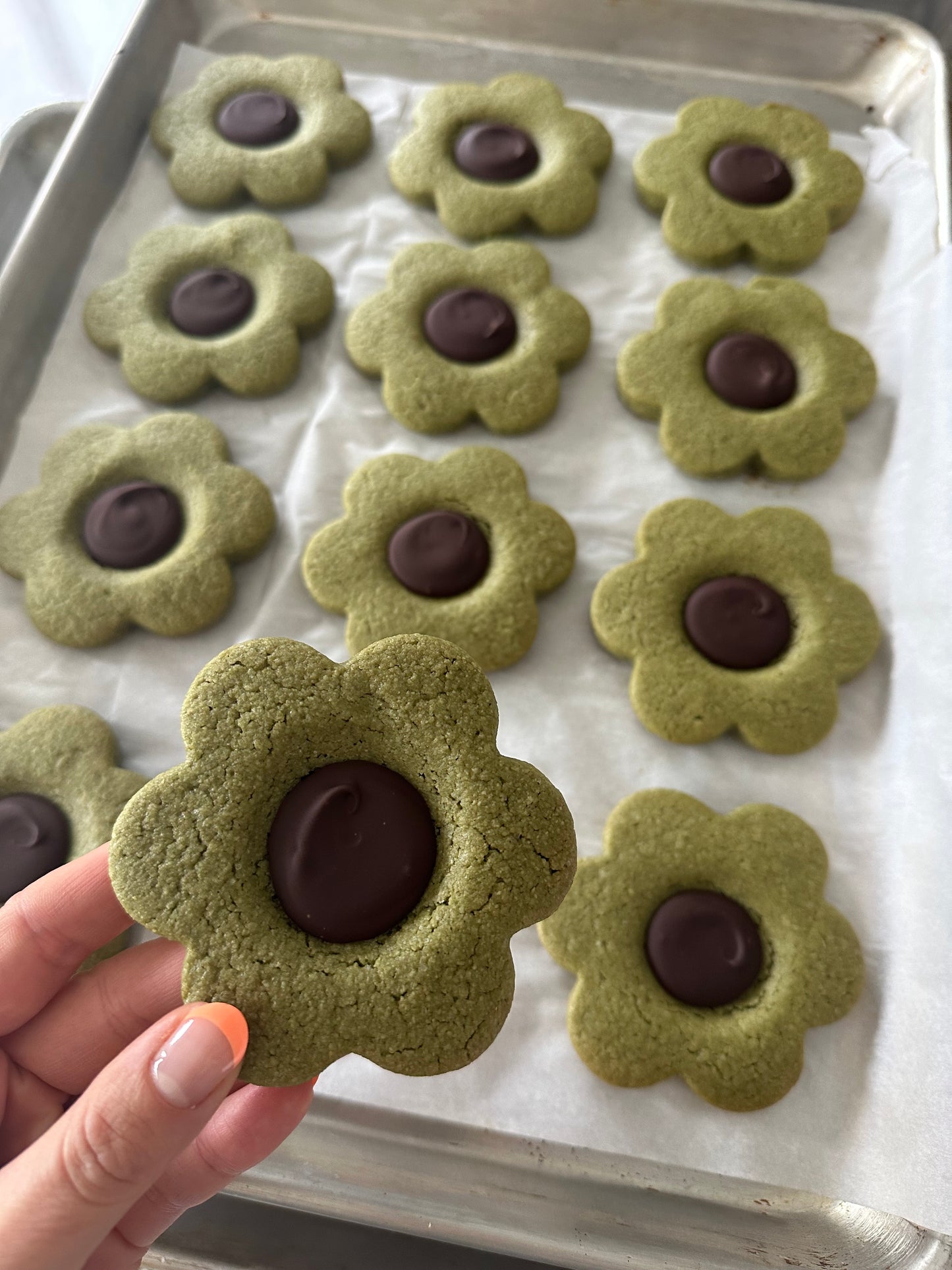 Matcha Chocolate Flower Cookies