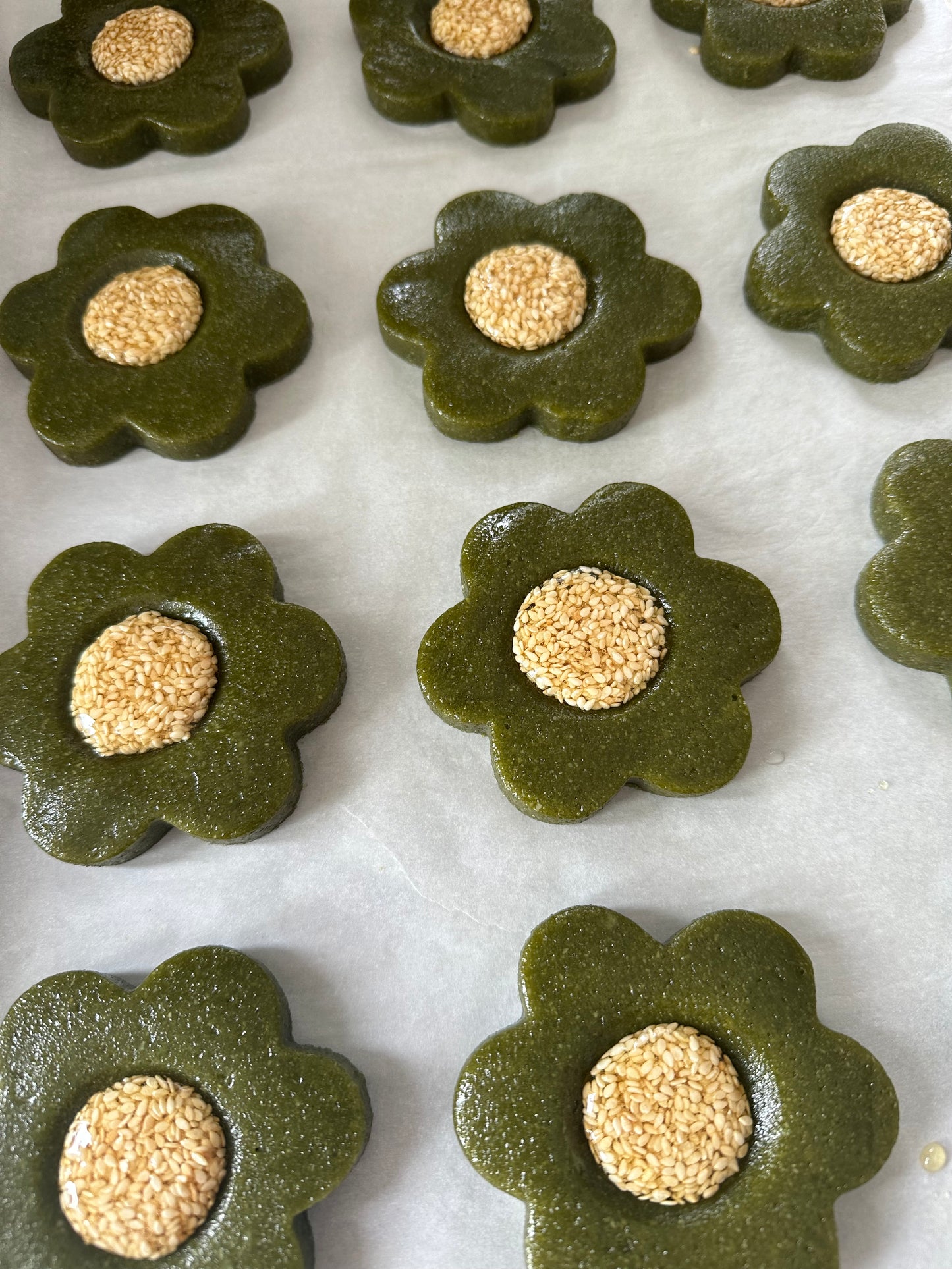 Matcha Sesame Flower Cookies