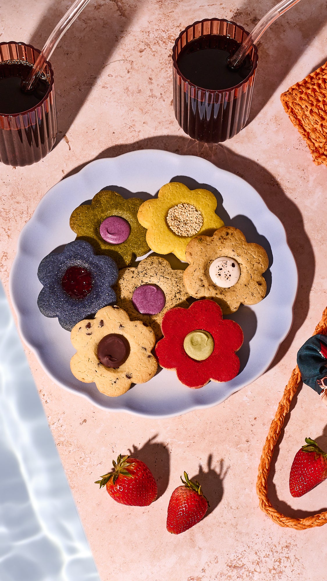 Strawberry Matcha Flower Cookies