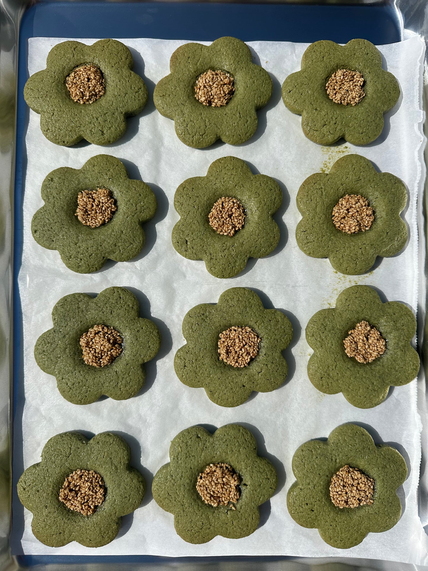 Matcha Sesame Flower Cookies