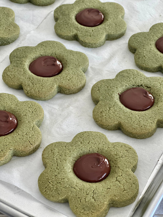 Matcha Chocolate Flower Cookies