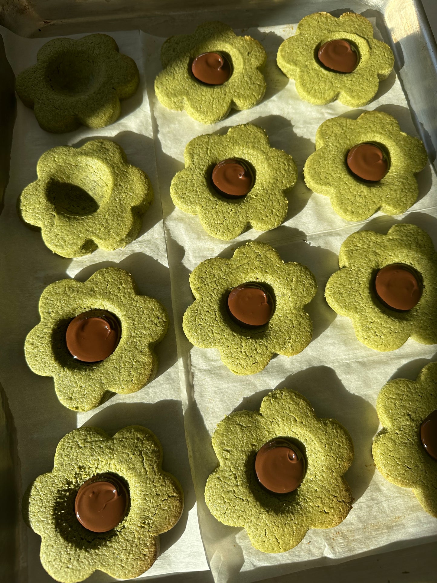 Matcha Chocolate Flower Cookies