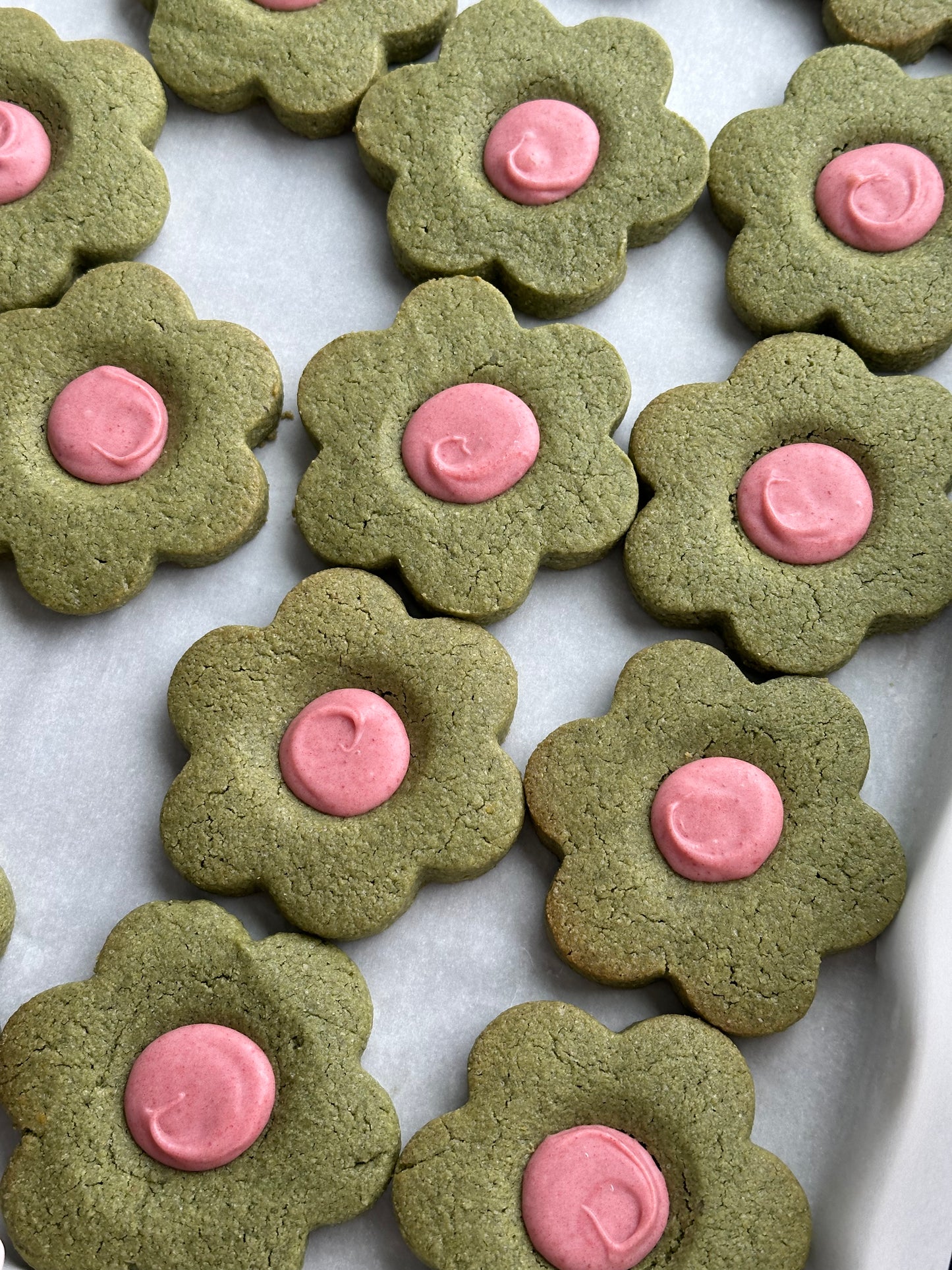 Matcha Berry Flower Cookies