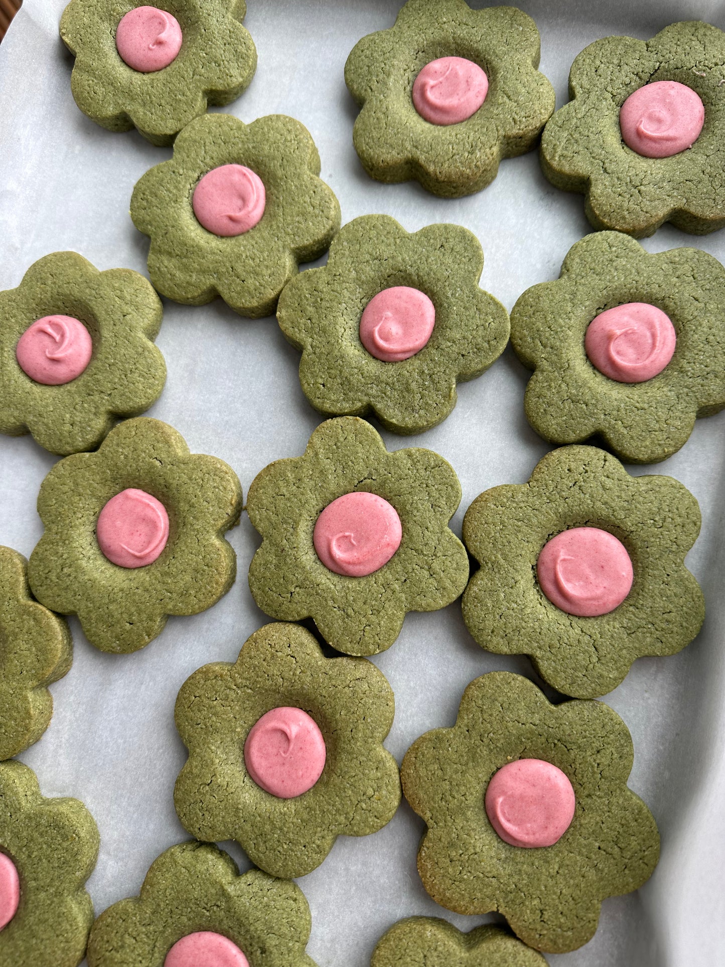 Matcha Berry Flower Cookies