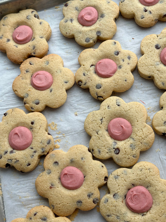 Pink Chocolate Chip Flower Cookies