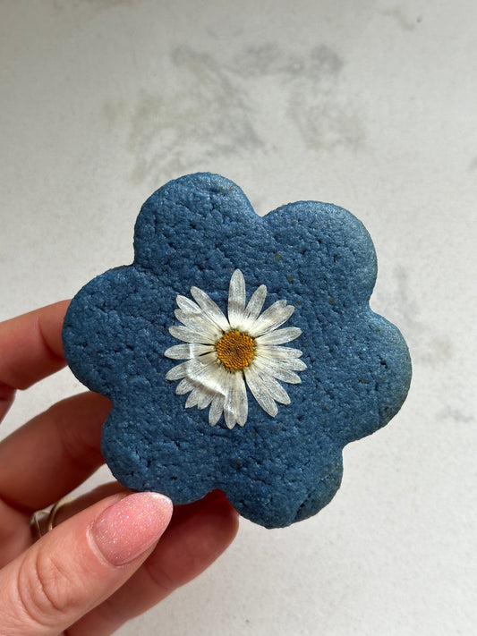 Blue Edible Pressed Flower Cookies