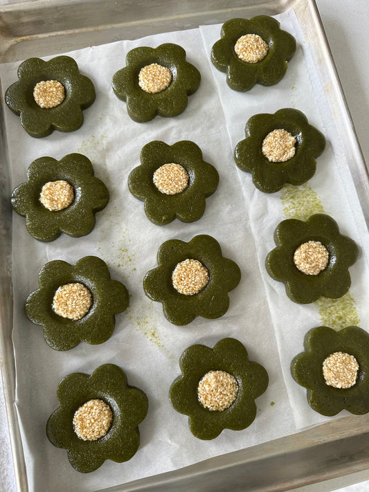 Matcha Sesame Flower Cookies