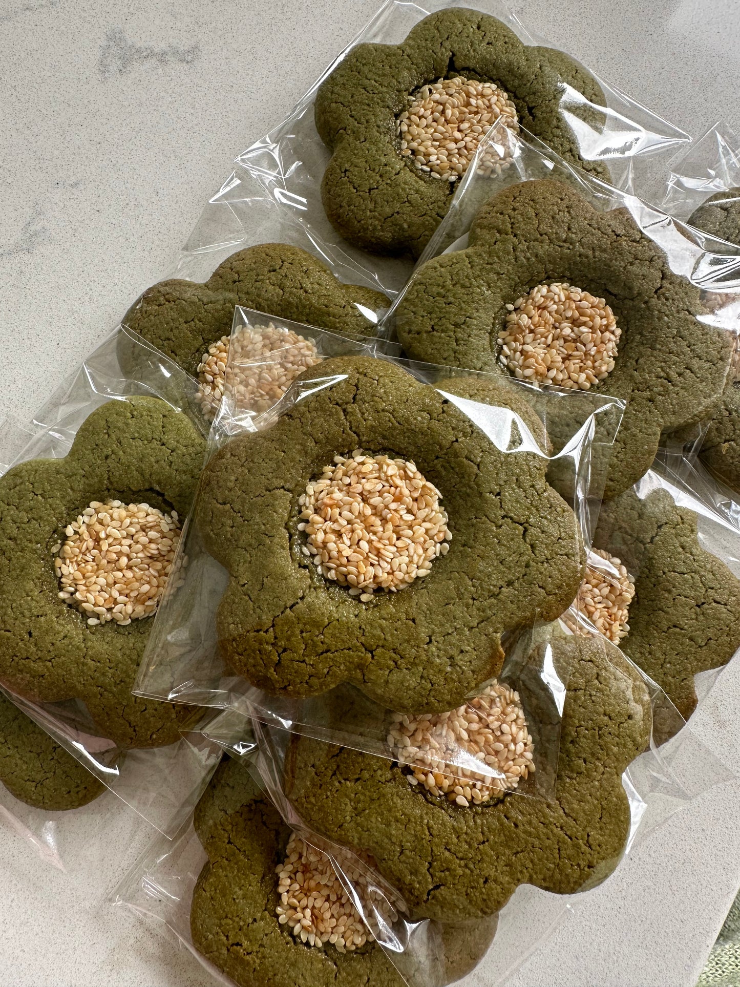 Matcha Sesame Flower Cookies