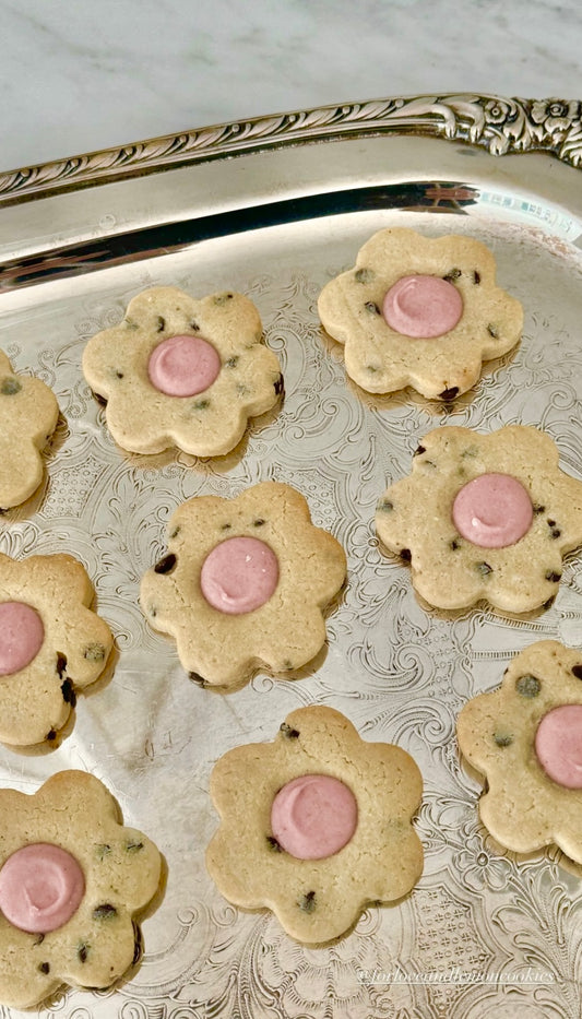 Mini Pink Chocolate Chip Flower Cookies