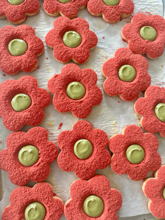 Strawberry Matcha Flower Cookies